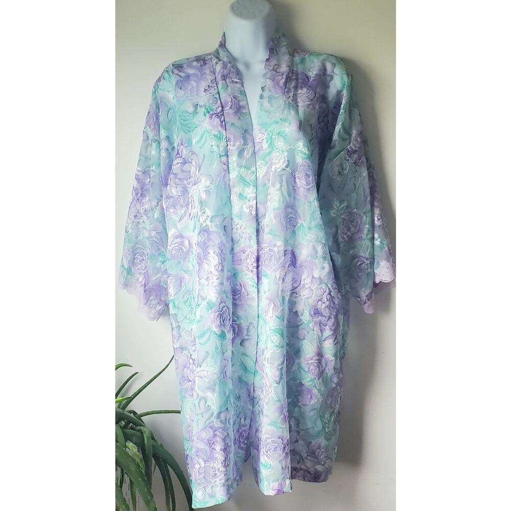 😺 Vintage L.A. Intimates Womens Floral Robe Size Medium Sexy Bpho Cottagecore